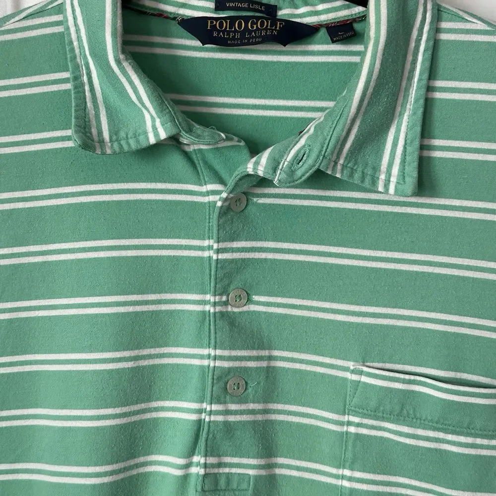 Polo Golf Ralph Lauren Shirt Mens L Green Stripe Vintage Lisle Coastal Pinehurst